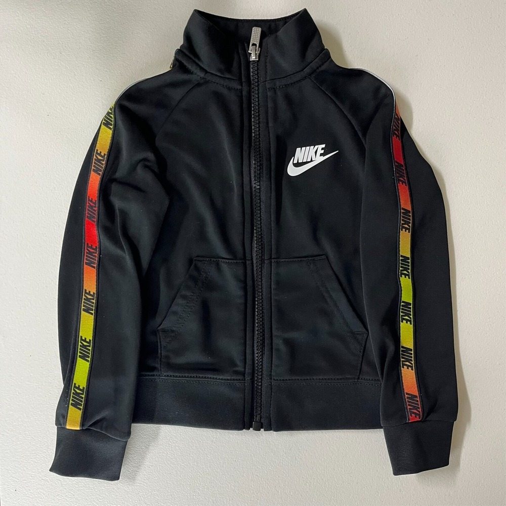 Nike Toddler Boys Black Full Zip Track Jacket Gradient Logo Tape Size 2T